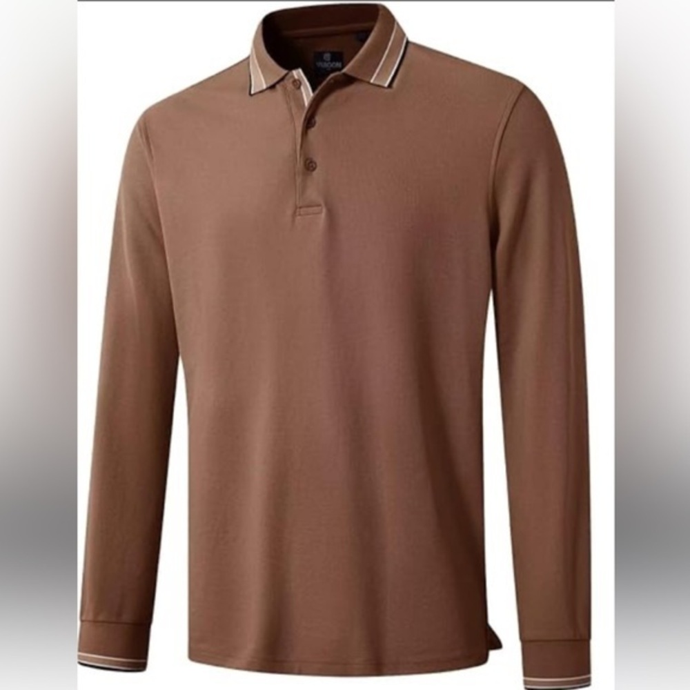Veboon Men Long Sleeve Brown Polo XL